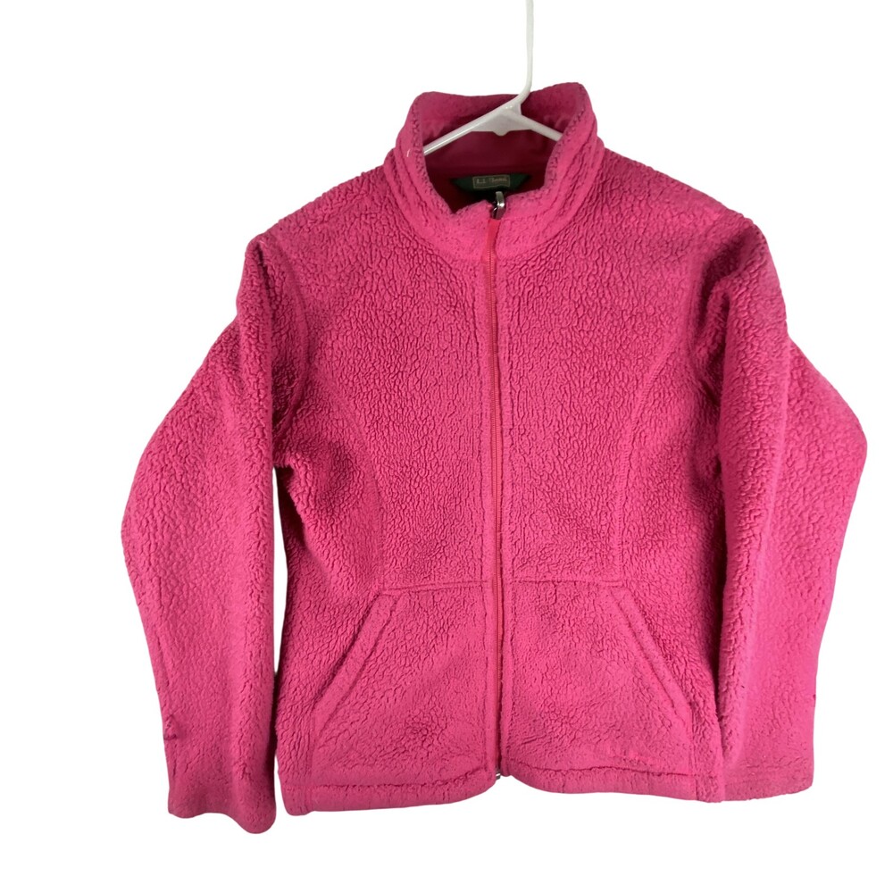 L.L.Bean Jacket Kids Medium 10-12 Pink Fleece Sherpa Full Zip Reflective